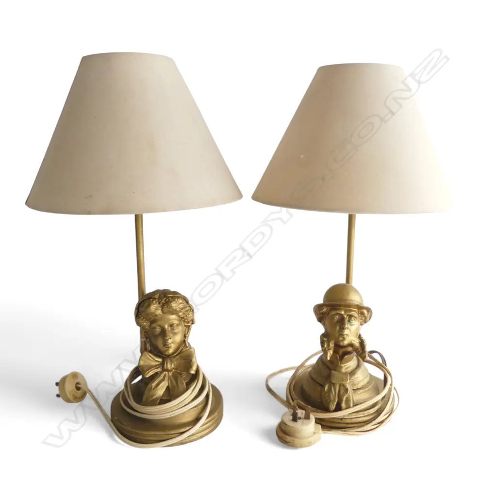 PR TABLE LAMPS w. GOLD BASES; VICTORIAN HEADS H.430mm Image 1++