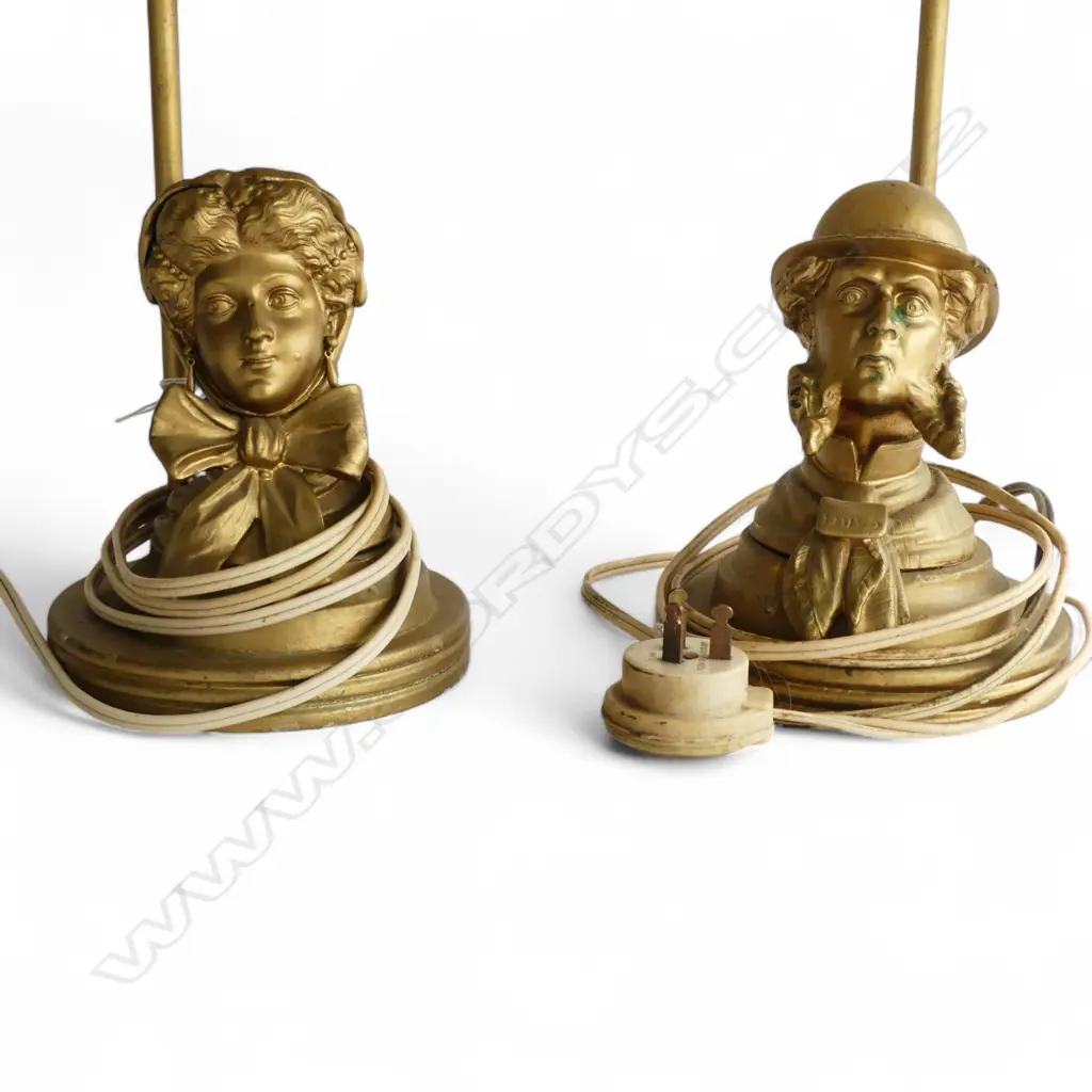 PR TABLE LAMPS w. GOLD BASES; VICTORIAN HEADS H.430mm Image 1++