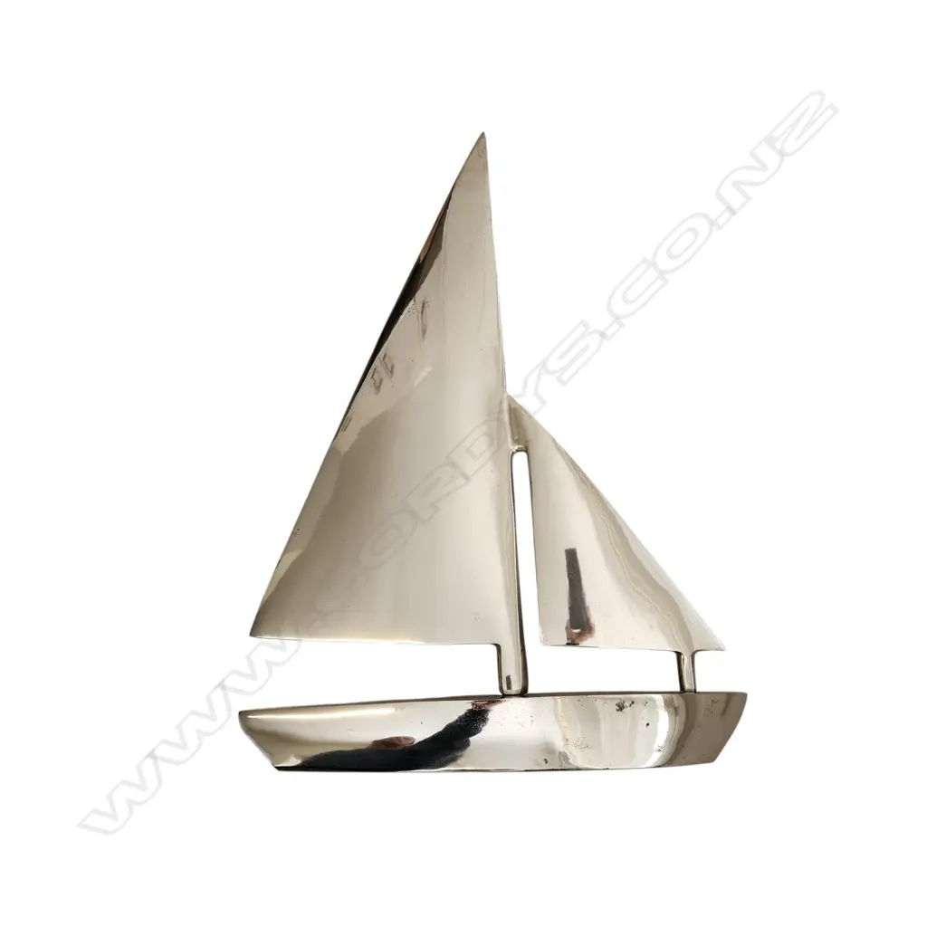NAUTICAL SAILBOAT SCULPTURE IN NICKEL FINISH 510 x 370 mm Image 1++