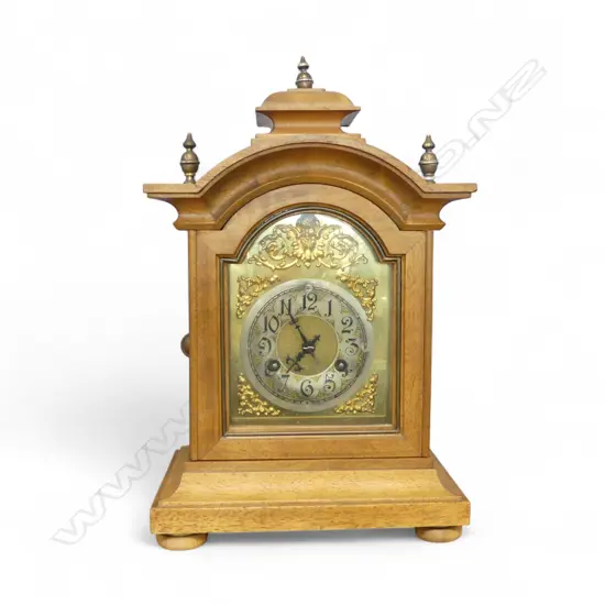 OAK LATE 19TH EARLY 20THC BRACKET CLOCK BRASS DIAL SILVERED CHAPTER RING ARABIC NUMERALS, H.430mm