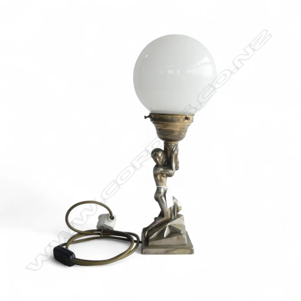 ART DECO TABLE LAMP H.420mm SILVER METAL FIGURE Image 1++