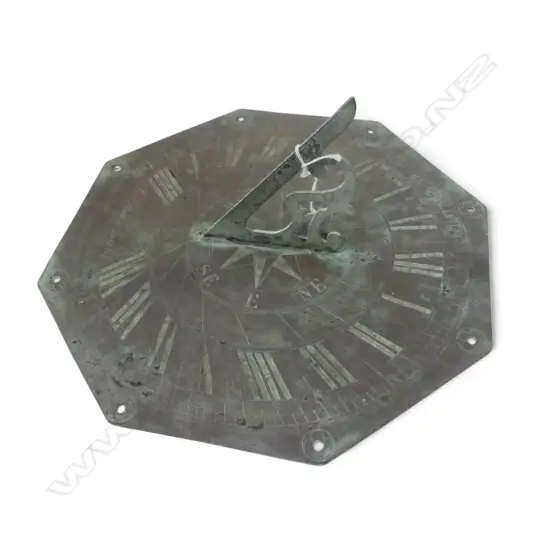 OLD OCTAGONAL SHAPED GARDEN SUNDIAL BRONZE, 300 x 300mm
