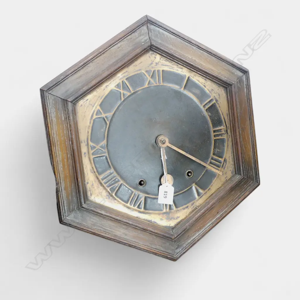 VINTAGE WALL CLOCK, OAK HEXAGON FRAME 360mm dia Image 1++