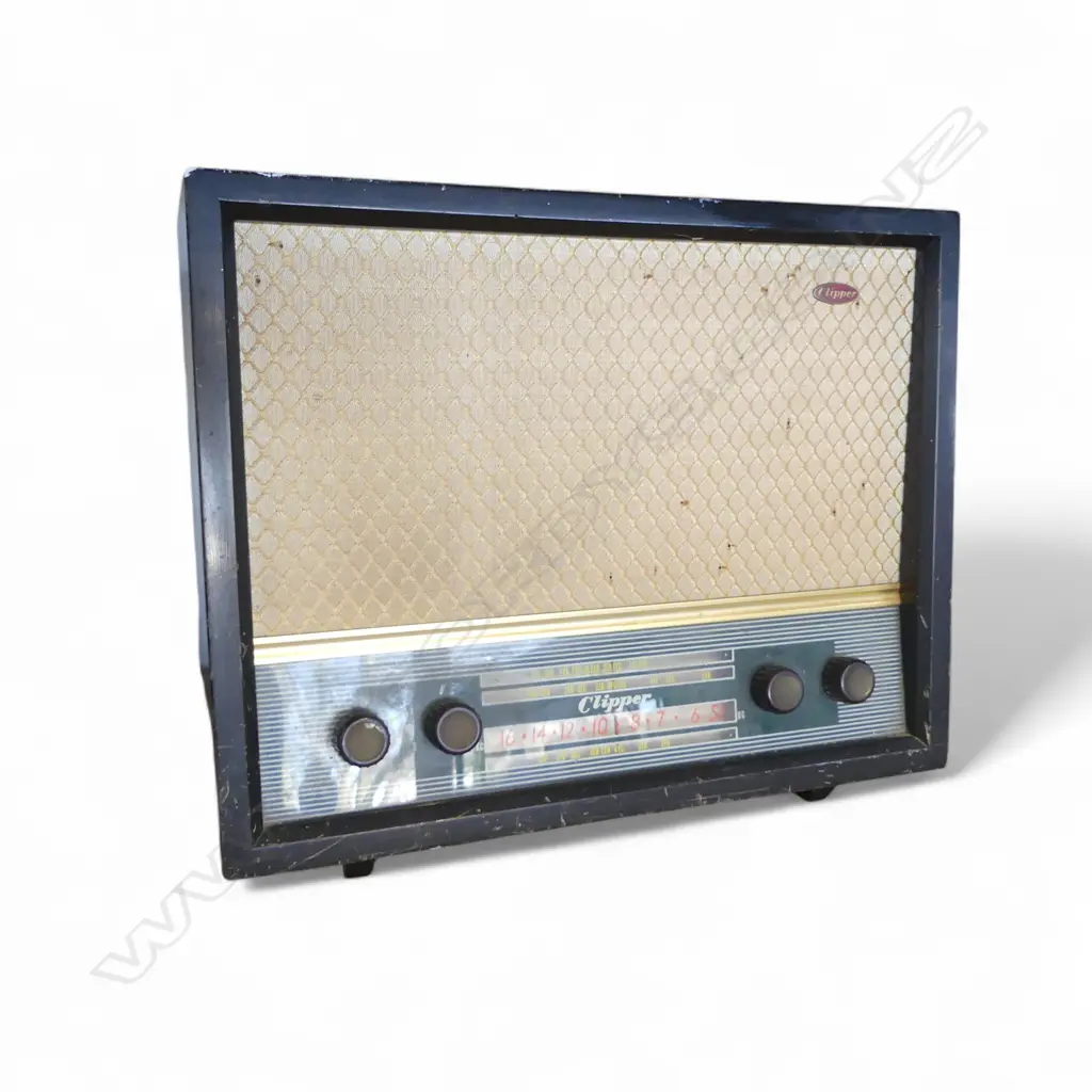 MID-CENTURY CLIPPER MANTEL RADIO, WORKING, L400mm Image 1++