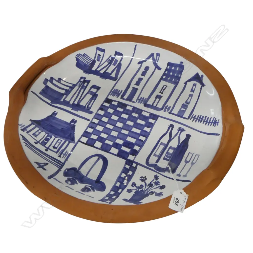 LARGE B/W POTTERY PLATTER BY DAWN WILSON DIA450MM Image 1++