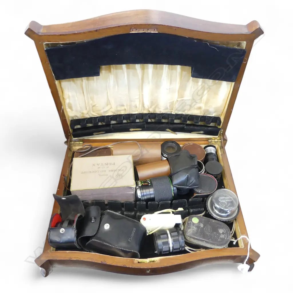 VINTAGE CANTEEN CUTLERY BOX L450 FULL OF 20PLUS VINTAGE CAMERA LENSES ETC Image 1++