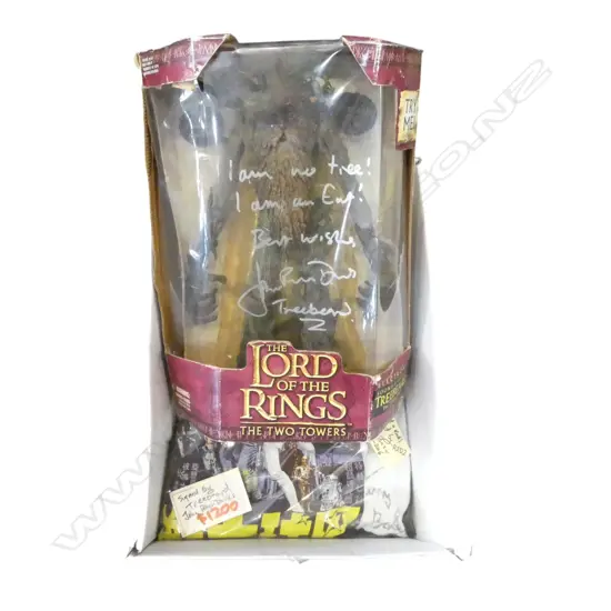 LOTR TREEBEARD TOY SIGNED BY JOHN RHYS-DAVIES + ORIENTAL STAR WARS T SHIRT SIGNED BY KENNY BAKER