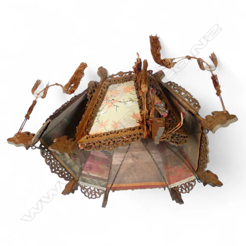 CHINESE CARVED WOOD & PAINTED PANEL HANGING LIGHT  W650 SOME DISTRESS (From the Estate of Tommy Doyle) Image 1++