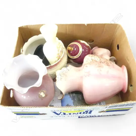 VICTORIAN JUG (FAULTS), 2 GLASS VASES, etc