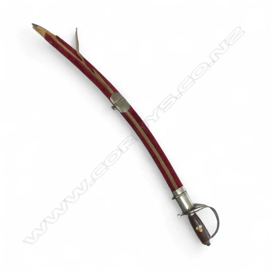 VINTAGE 'MADE IN INDIA' SWORD w. INLAID HILT IN VELVET SHEATH (FAULTS) L.920mm Image 1++