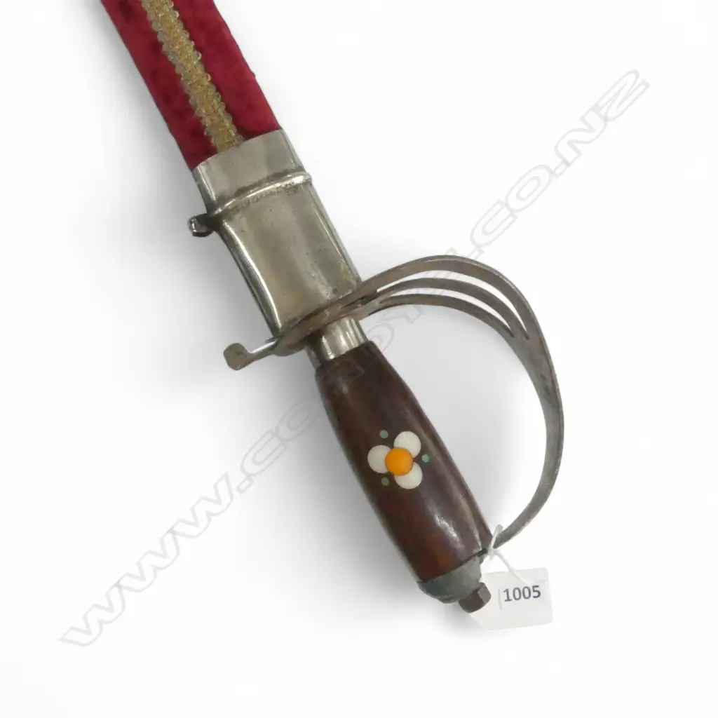 VINTAGE 'MADE IN INDIA' SWORD w. INLAID HILT IN VELVET SHEATH (FAULTS) L.920mm Image 1++