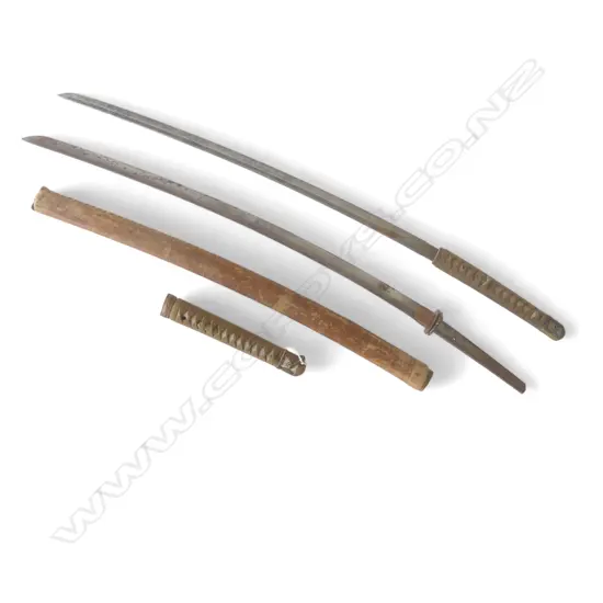 2 VINTAGE JAPANESE KATANA L.980 & 960mm one without sheath