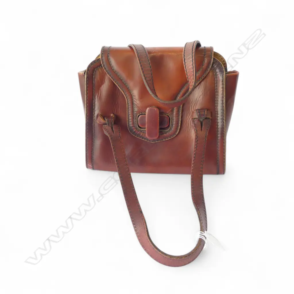MID CENTURY LEATHER TOGGLE HANDBAG L290MM Image 1++