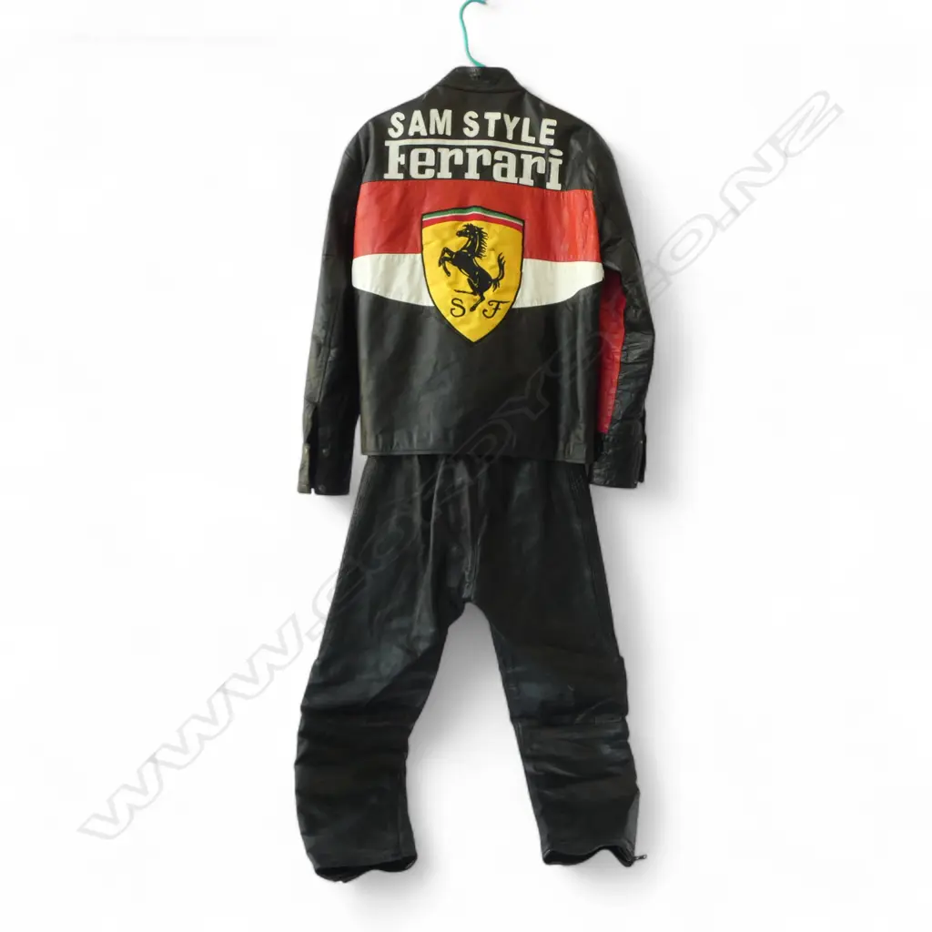 VINTAGE FERRARI LEATHER JACKET + LEATHER PANTS Image 1++