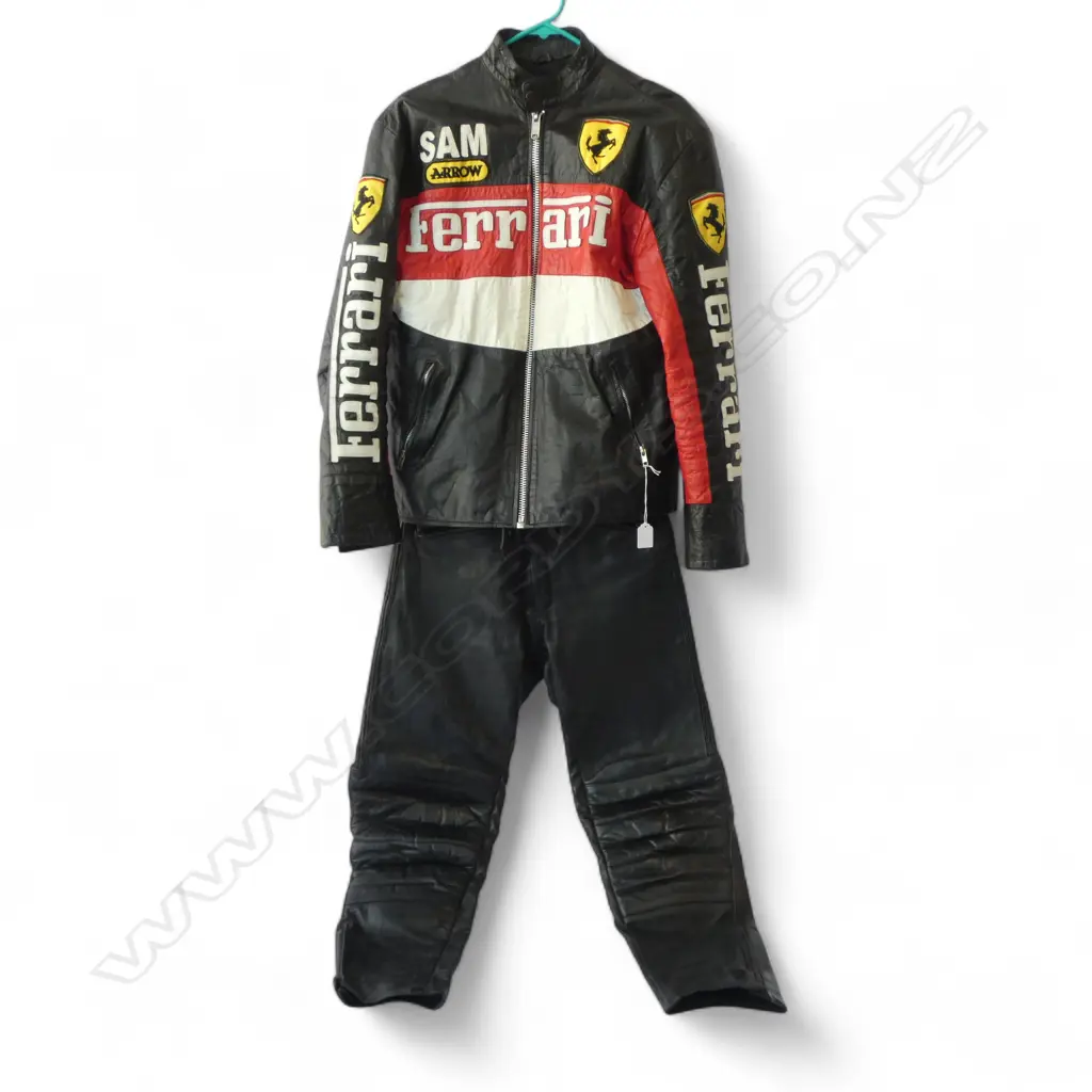 VINTAGE FERRARI LEATHER JACKET + LEATHER PANTS Image 1++