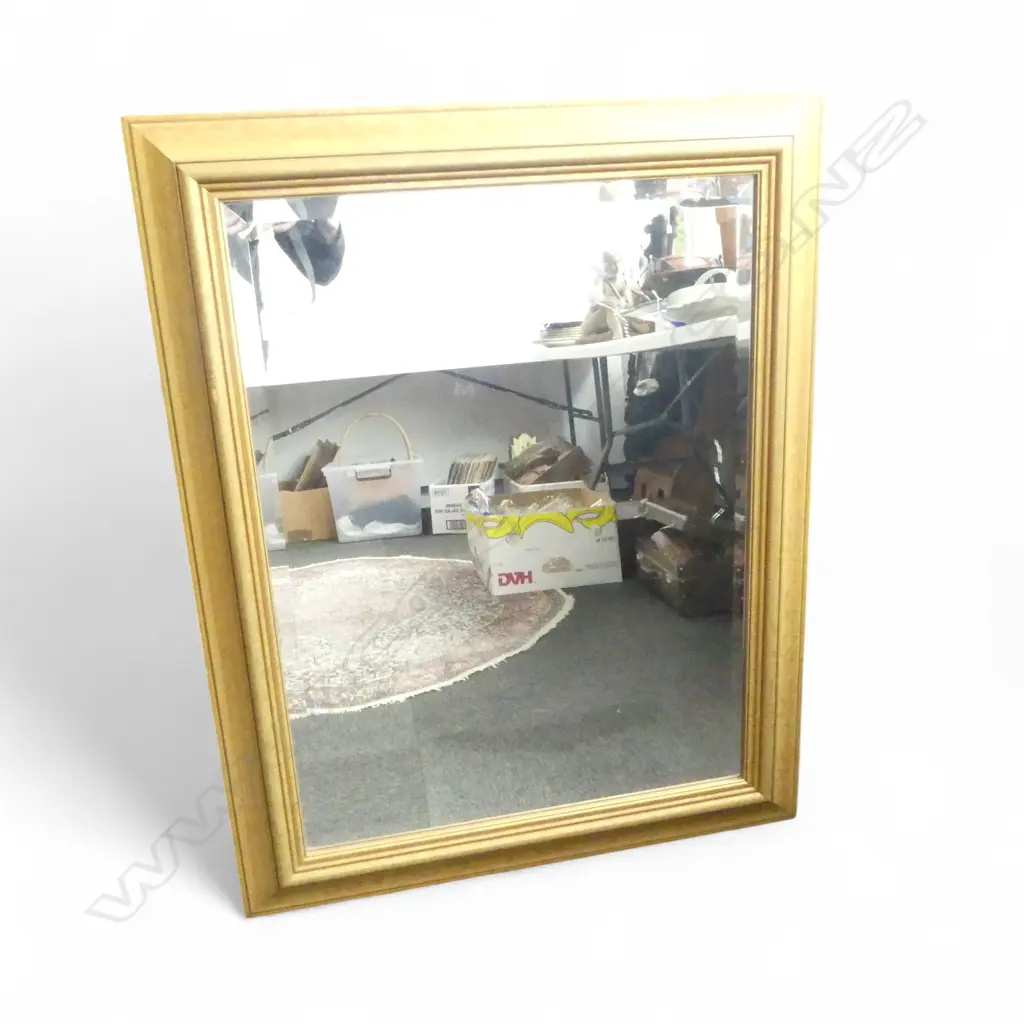 OBLONG SHAPED GILT FRAMED BEVALLED GLASS WALL MIRROR H980 L760MM Image 1++