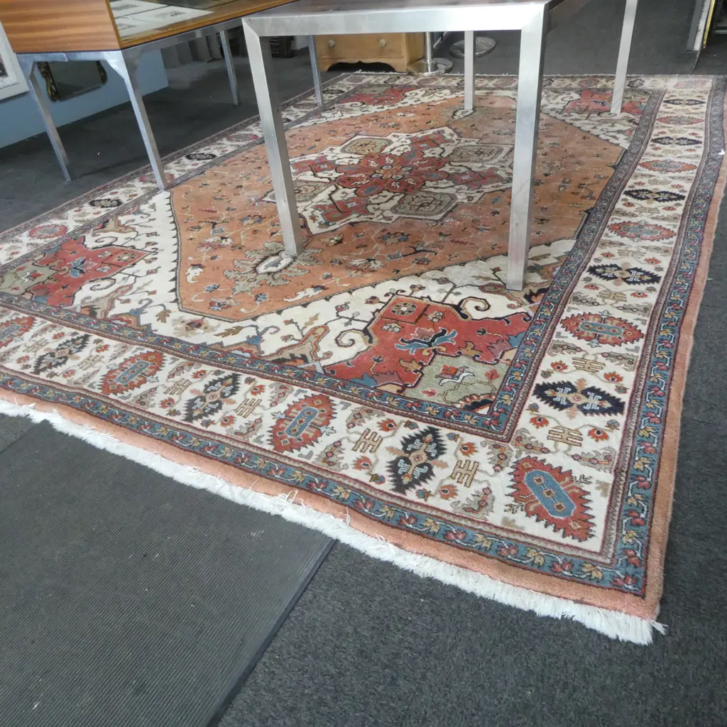 LARGE PERSIAN CARPET PINKS BLUE & IVORY COLOURS L3720 W2650MM Image 1++