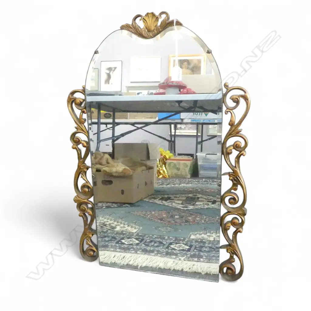 VINTAGE PIECED FRAMED BEVALED GLASS WALL MIRROR H750 L500MM Image 1++