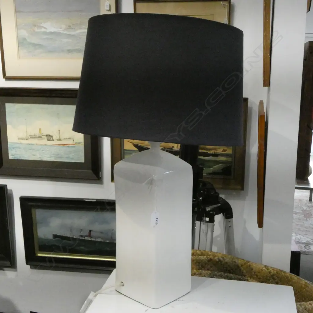 TABLE LAMP; WHITE BASE BY IAN FOOT (MORRIS & JAMES) H.700mm shade AF Image 1++
