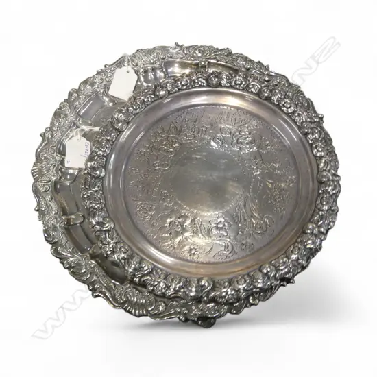 2 SHEFFIELD PLATE ON COPPER DRINKS TRAYS DIA300 &250MM