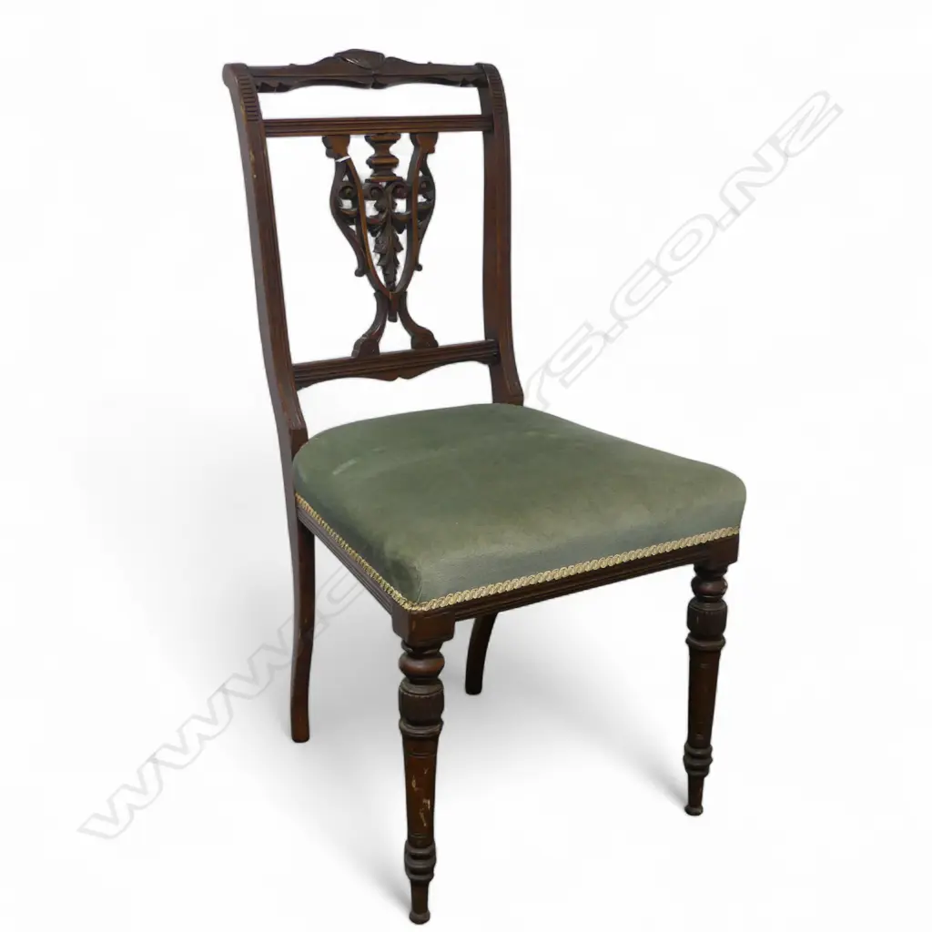 VICT CARVED BACKED ROSEWOOD HALL CHAIR GREEN VELVET SEAT H865 W450MM Image 1++