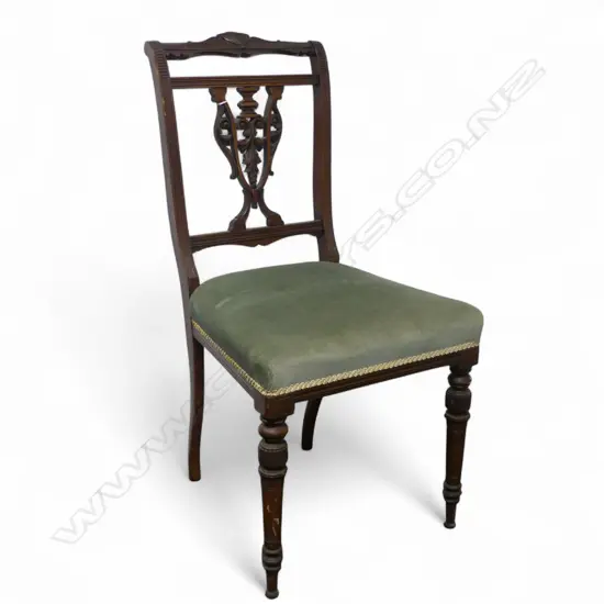 VICT CARVED BACKED ROSEWOOD HALL CHAIR GREEN VELVET SEAT H865 W450MM