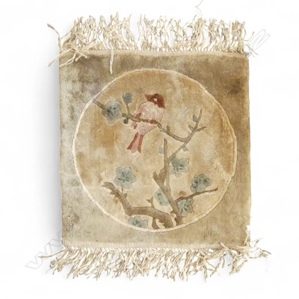 SMALL CHINESE HAND KNOTTED SILK RUG 310x310mm Image 1++