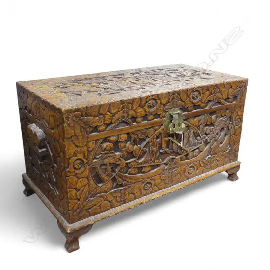 VINTAGE CHINESE CARVED CAMPHORWOOD CHEST L940 H500MM