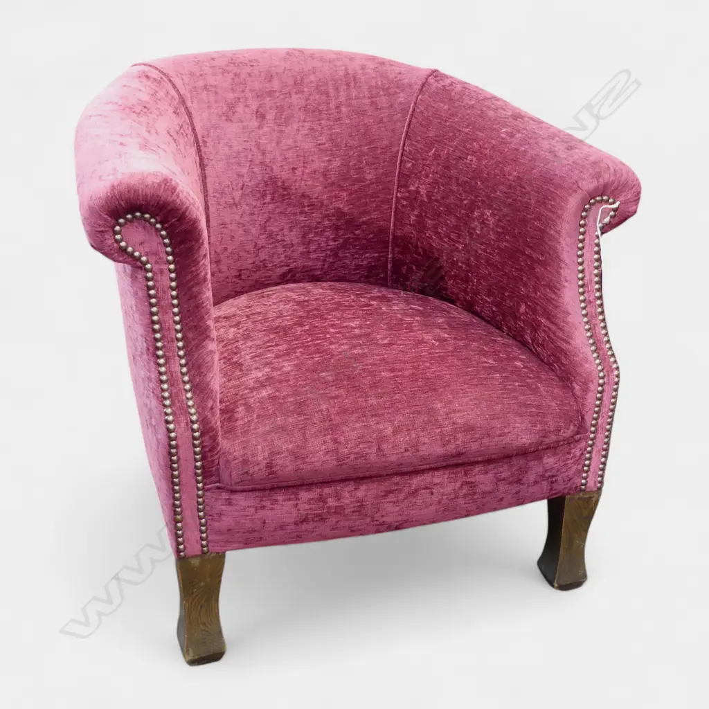 VINTAGE c.1930s TUB CHAIR; Very recently reupholstered with new spings Image 1++