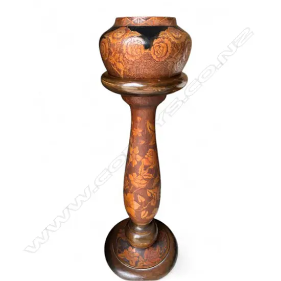 POKERWORK JARDINERE & STAND 'E.R.MELVILLE 14-3-32' H.1040mm