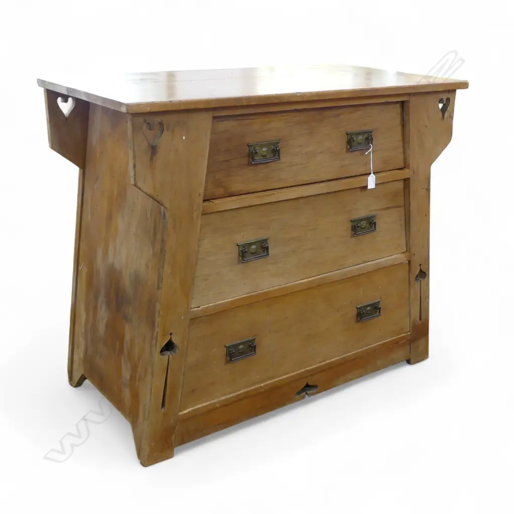  ARTS & CRAFTS 3 DRAWER CHEST BY COUSINS & COUSINS AUCKLAND 995x500x835mm Image 1++