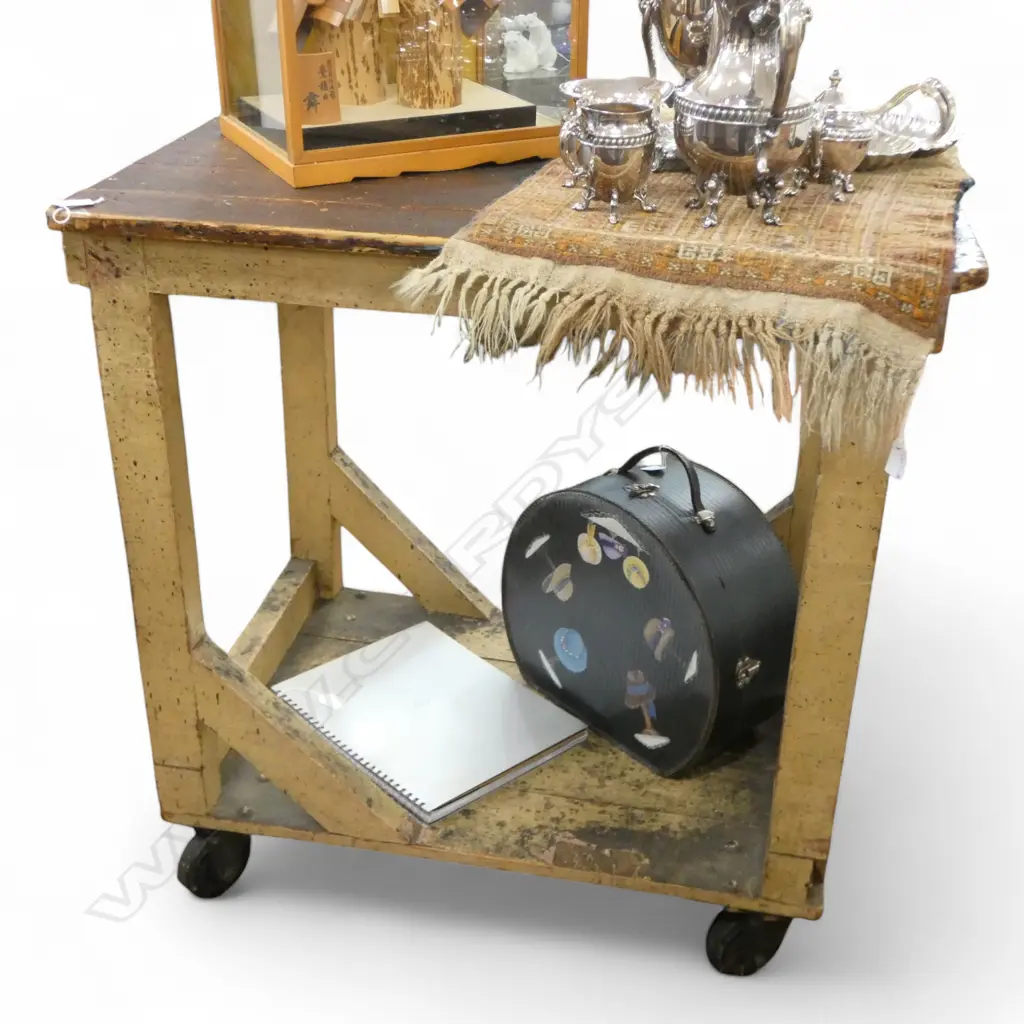 INDUSTRIAL PAINTED WOODEN TROLLEY 890x620x915mm Image 1++