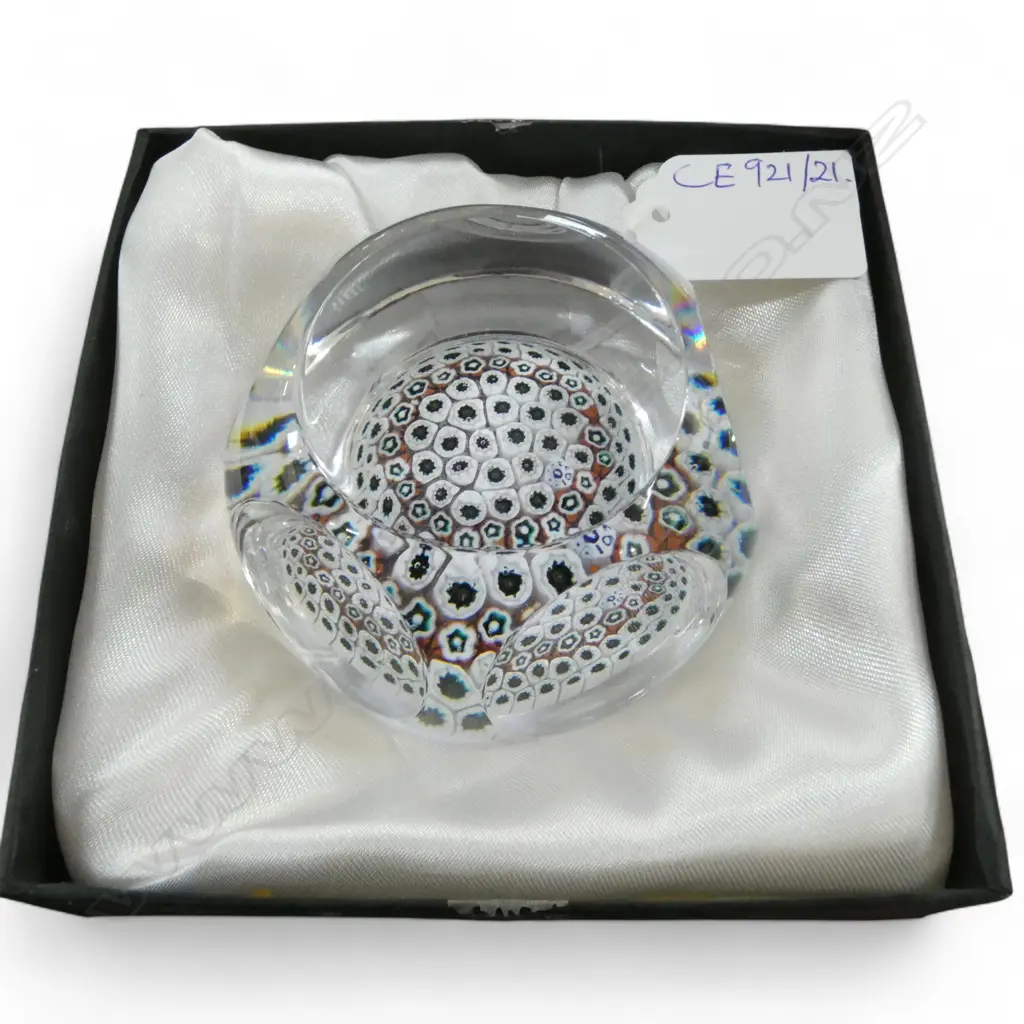 WHITEFRIARS FACETED ART GLASS PAPER WEIGHT, tiny chip 75mm dia  Image 1++