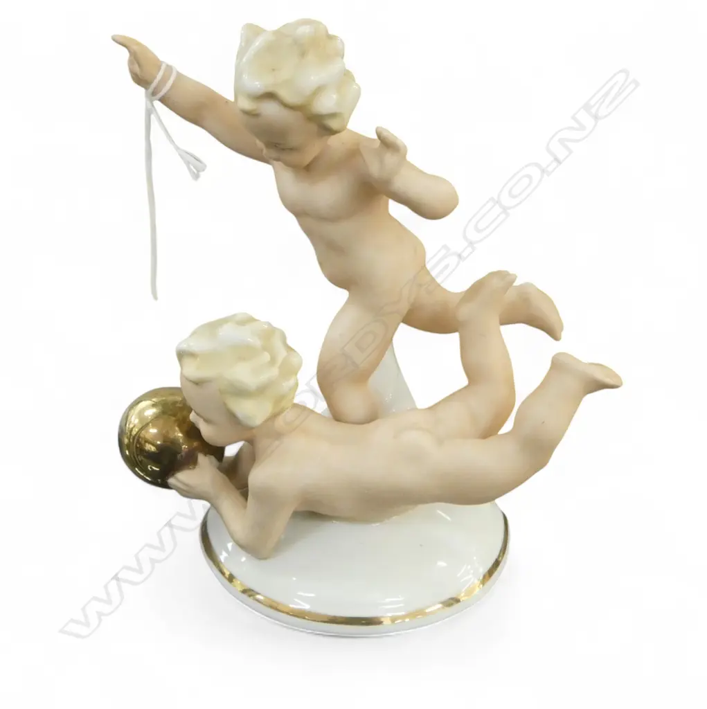 GERMAN PORCELAIN FIGURE GROUP CHILDREN WITH BALLOON H150MM Image 1++