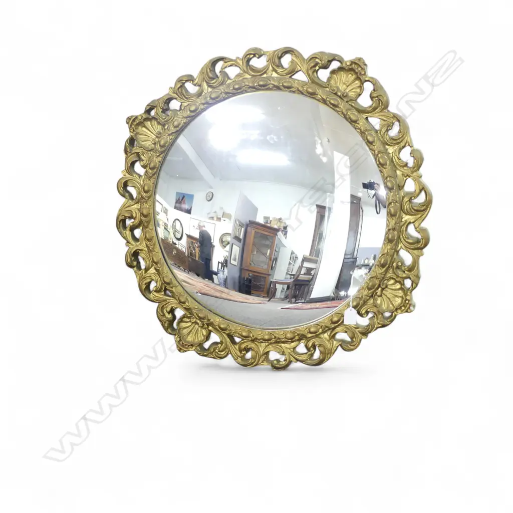 VINTAGE GILT FRAMED CIRCULAR CONVEX GLASS MIRROR DIA670MM Image 1++