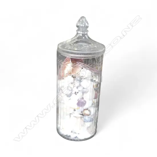 VINTAGE CUT CRYSTAL  LIDDE SHOP JAR H490MM CONTAINING SHELL COLLECTION