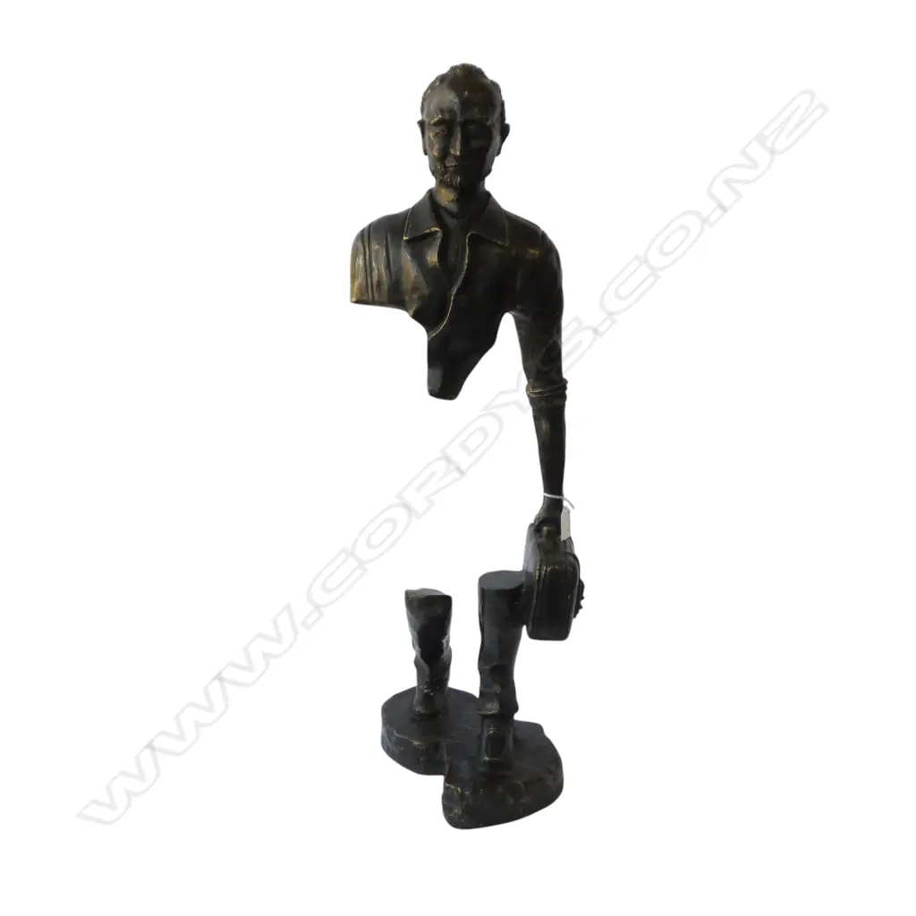 BRONZE CUT OUT MAN w. SUITCASE SCULPTURE H.770mm Image 1++