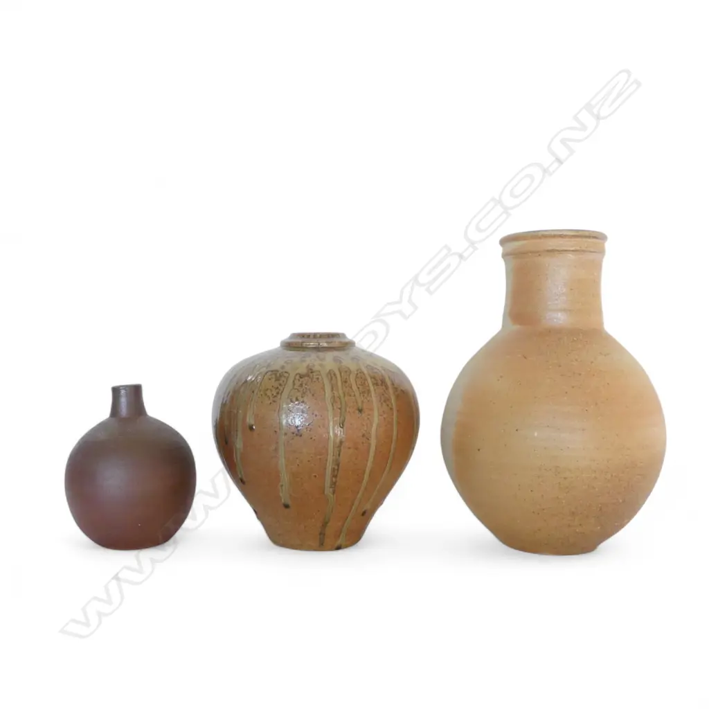 3 UNMARKED POTTERY VASES - JAPANESE? H.340, 220, 170mm Image 1++