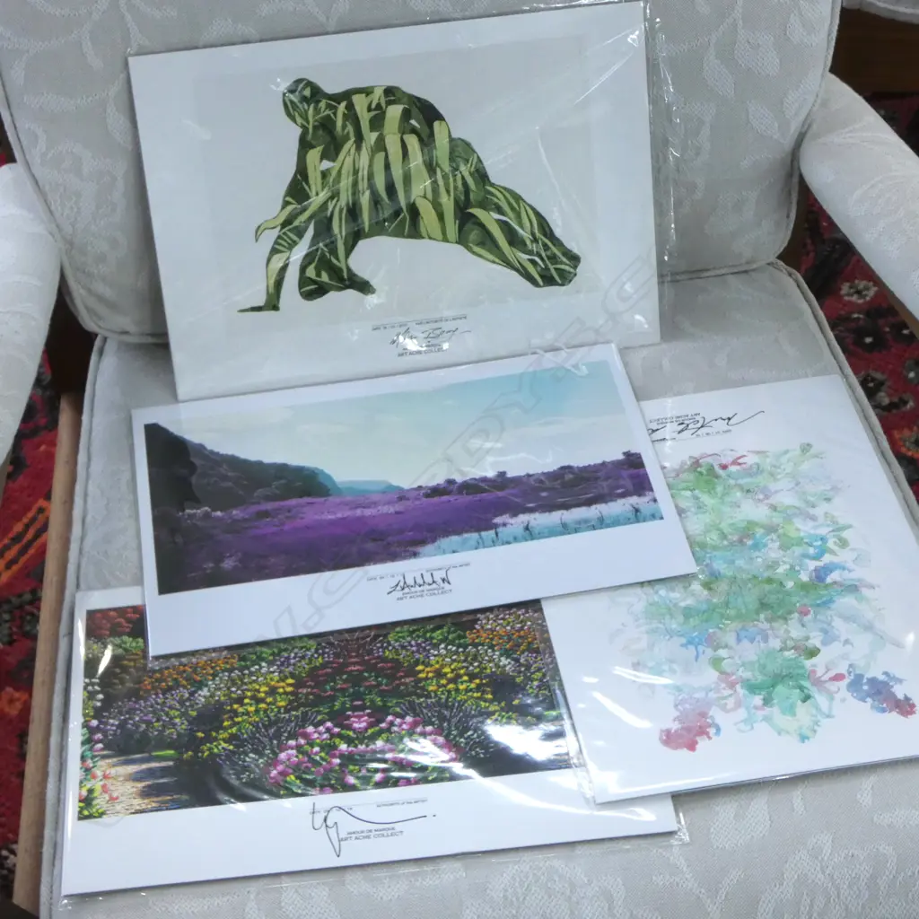 4 ART ACHE COLLECT DIGITAL PRINTS; KARL MAUGHAN, MOTOKO KIKAWA, MANU BERRY, PURPLE LANDSCAPE 210x300mm Image 1++