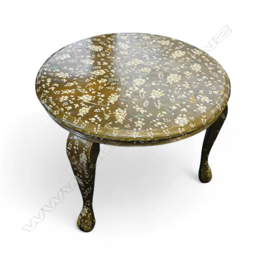 VINTAGE HAND PAINTED INDIAN SIDE TABLE Dia.510 H.370mm Image 1++