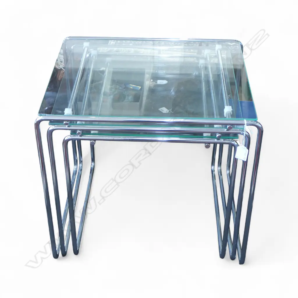 3 CHROME & GLASS NESTING TABLES W.470mm chips Image 1++