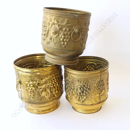 THREE COPPER/BRASS PLANTERS H.270mm