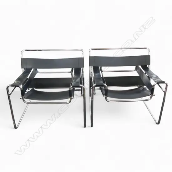 PR BLACK LEATHER WASSILY STYLE CHAIRS