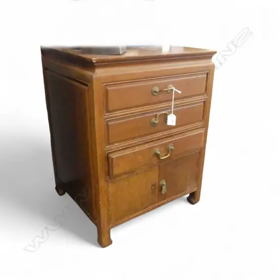 SMALL 3 DRAWER & SMALL CUPBOARD  MAHOGANY CUTLERY CABINET CONTAINING COMMUNITY PLATE CUTLERY SET