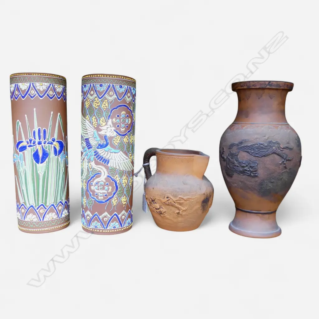 PR VINTAGE ORIENTAL TERRACOTTA VASES H240MM VASE & JUG Image 1++
