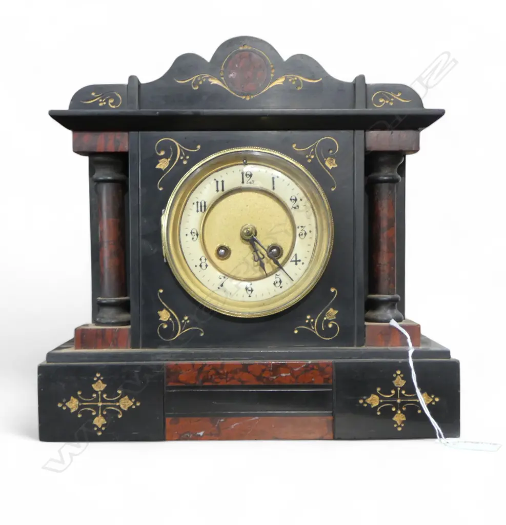 BLACK SLATE & MARBLE MANTEL CLOCK 190x135x260mm no key or pendulum Image 1++