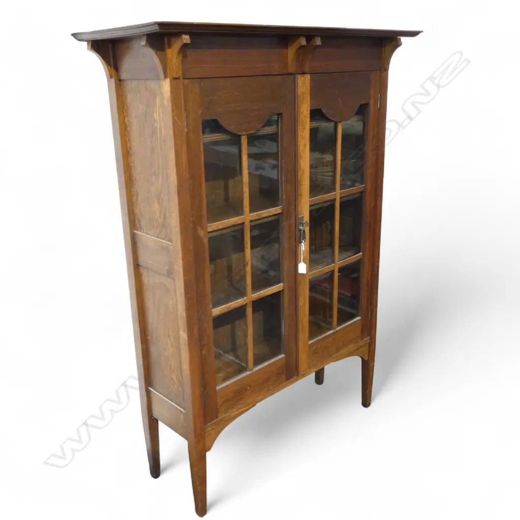 VINTAGE OAK ARTS & CRAFTS 2 DOOR DISPLAY CABINET H1440 L1060MM Image 1++