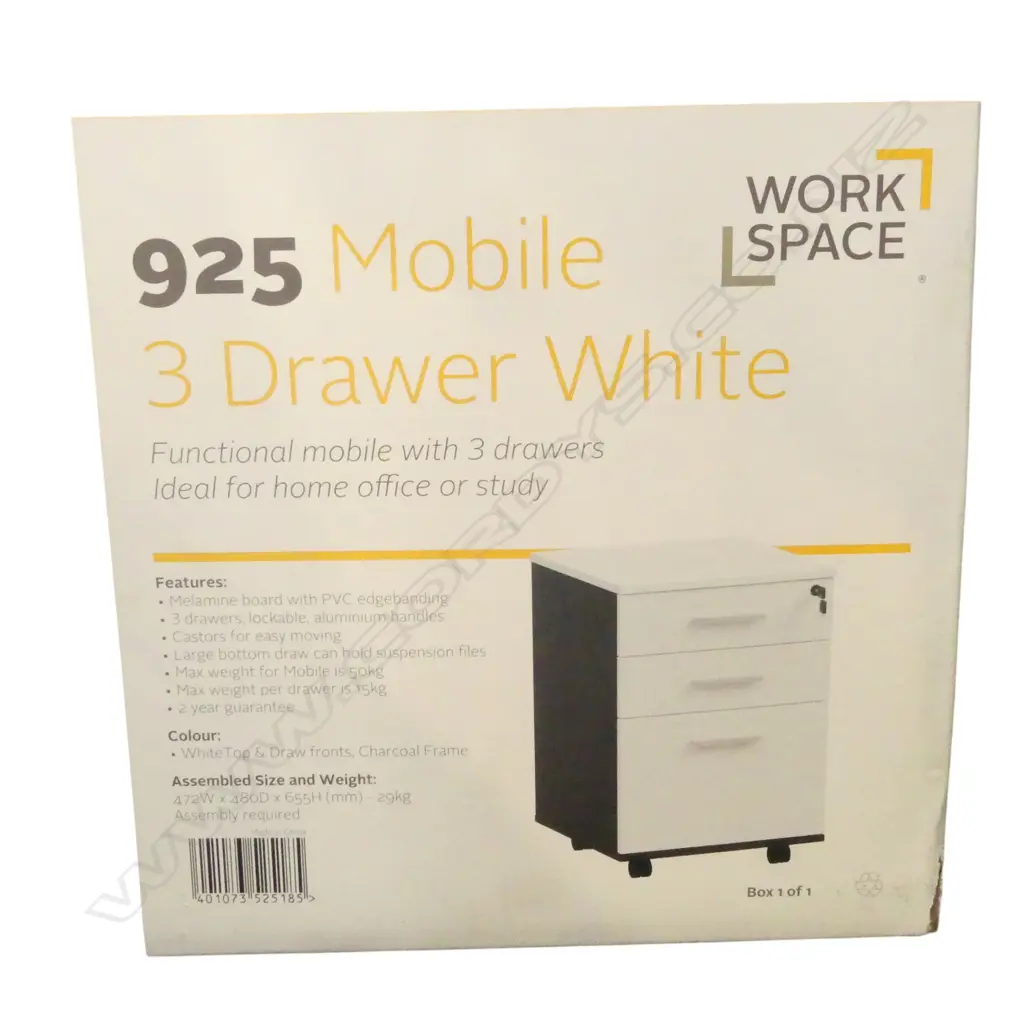 'WORK SPACE' MOBILE 3 DRAWER LOCKABLE UNIT, AS NEW IN BOX 470x480x655mm Image 1++