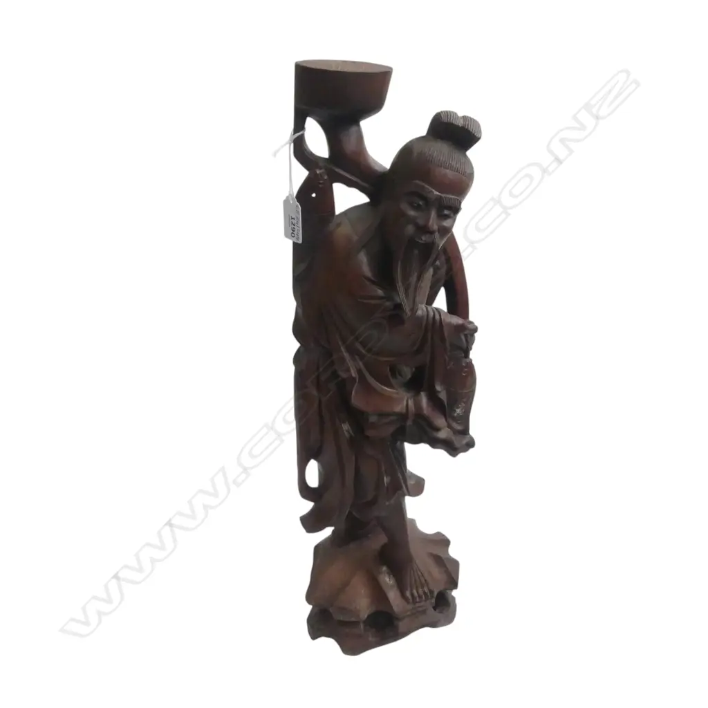 VINTAGE HARDWOOD CARVED CHINESE FIGURAL LAMPBASE H510MM Image 1++