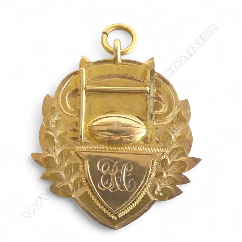 9ct GOLD EARLY 20thC RUGBY FOB MEDALLION 1 post absent 5.2gms Image 1++